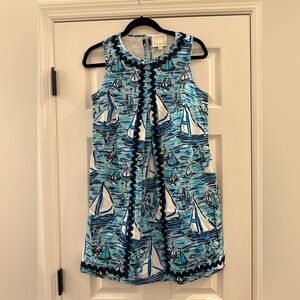 Sail To Sable Boat Print Sleeveless Classic Tunic Tank V Neck Dress Size Small